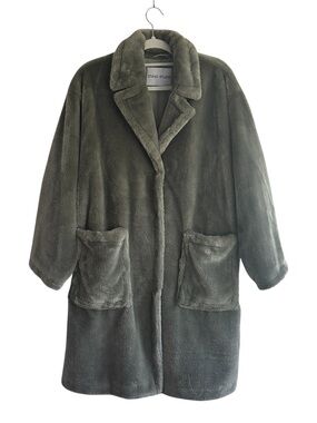 Stand Studio Faux Fur Reyna Coat Dusty Green Grey